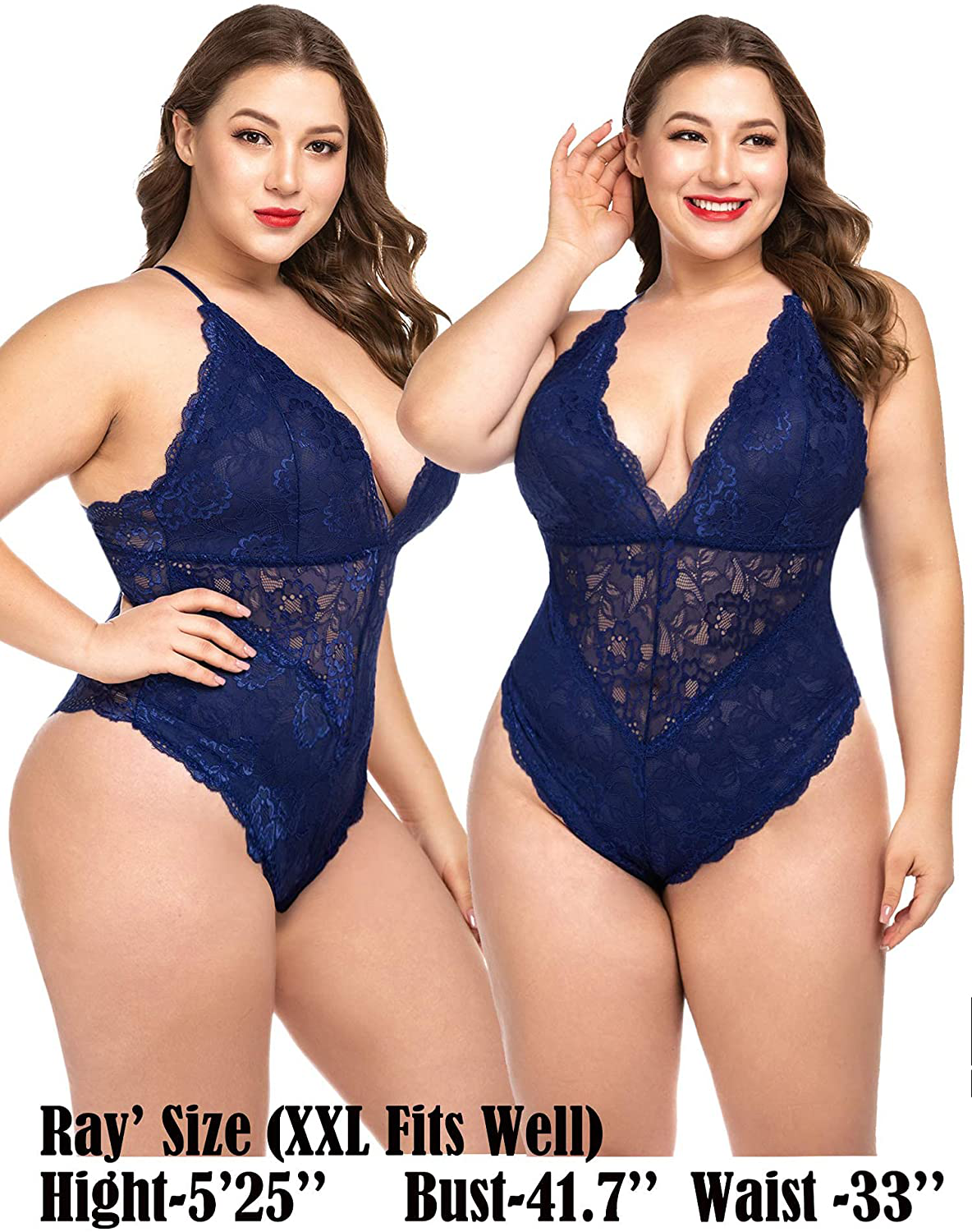 Avidlove Women Snap Crotch Lingerie Sexy Lace Bodysuit Deep V Teddy One Piece Lace Babydoll Apparel & Accessories > Clothing > Underwear & Socks > Lingerie Kylie Max   
