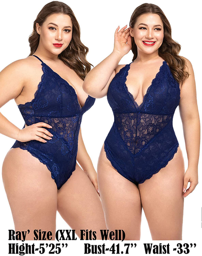Avidlove Women Snap Crotch Lingerie Sexy Lace Bodysuit Deep V Teddy One Piece Lace Babydoll Apparel & Accessories > Clothing > Underwear & Socks > Lingerie Kylie Max   