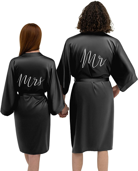 AW BRIDAL Matching Robes for Couples, 2Pcs Mr and Mrs Robes Satin Couple Robes Sleepwear Wedding Gifts for Women Men Apparel & Accessories > Clothing > Sleepwear & Loungewear > Robes AW BRIDAL Black-white Mr./Mrs Monogram  