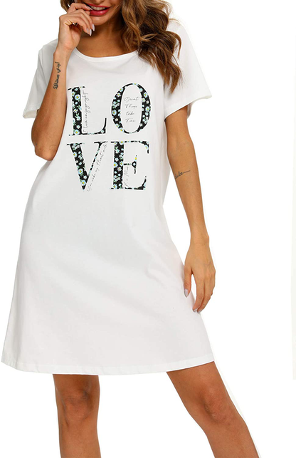 ENJOYNIGHT Sleepwear Women'S Nightgown Printed Sleep Shirt Short Sleeve Sleep Tee Cotton Nightshirt Apparel & Accessories > Clothing > Sleepwear & Loungewear > Nightgowns Kylie Max   