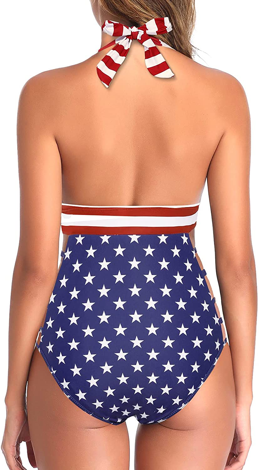 Tempt Me Women Plunge V Neck One Piece Swimsuits Halter Open Back Bathing Suits High Leg Cutout Swimwear Apparel & Accessories > Clothing > Swimwear Kylie Max   