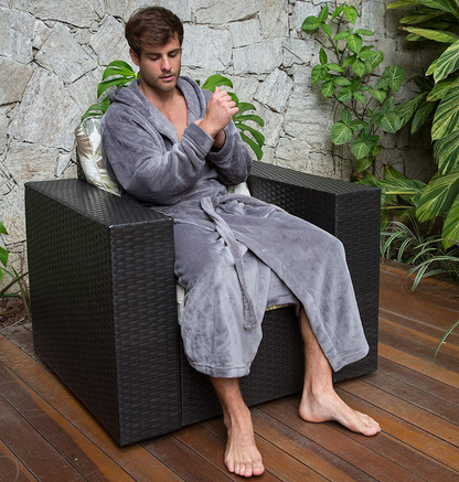 Verabella Women Men'S Long Plush Fleece Robe with Hood, Solid Color Bathrobe Apparel & Accessories > Clothing > Sleepwear & Loungewear > Robes Kylie Max   