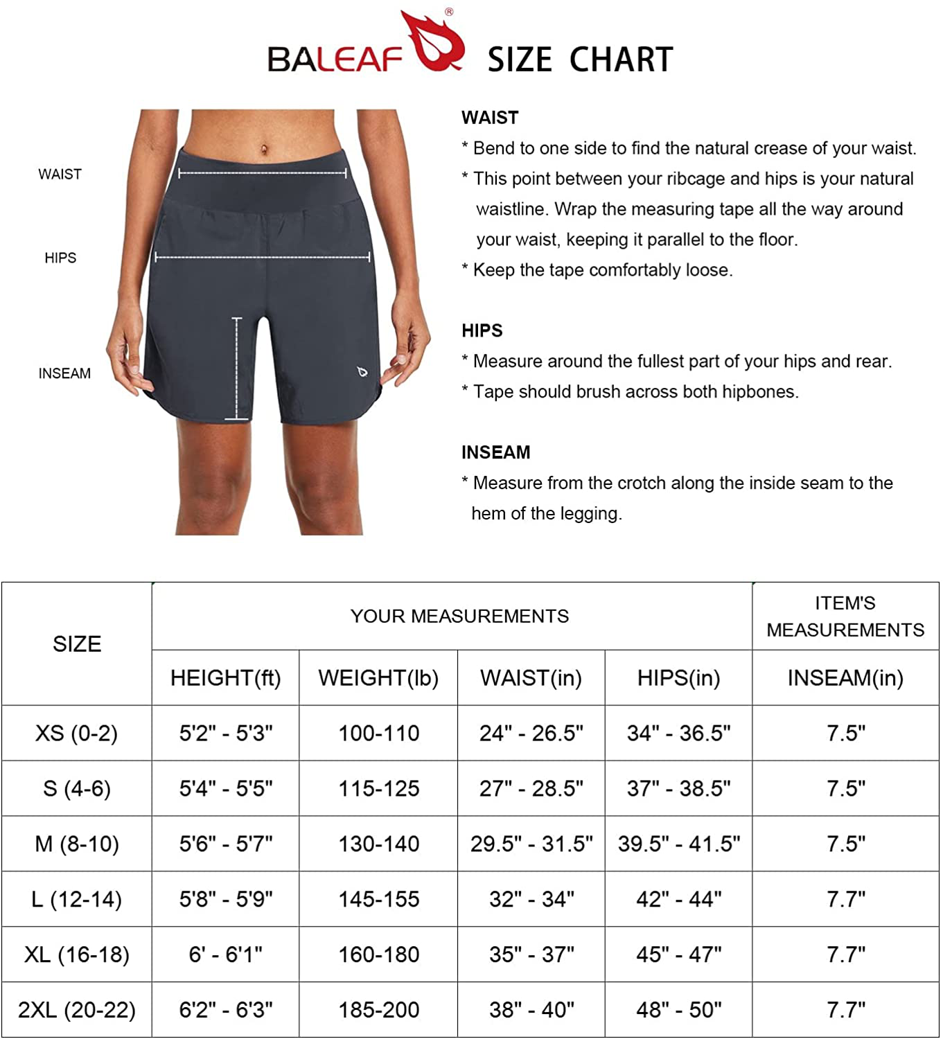 BALEAF Women'S 7 Inches Long Running Shorts with Liner Lounge Sport Gym Shorts Back Zipper Pocket Apparel & Accessories > Clothing > Shorts Kylie Max   