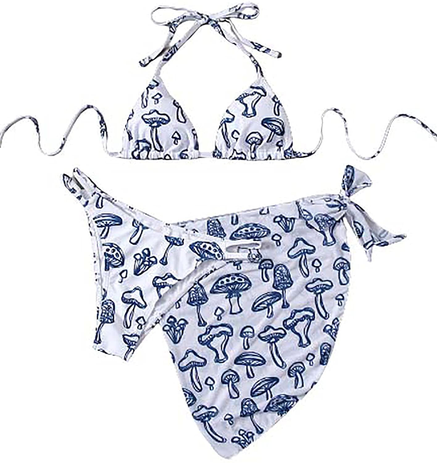 SOLY HUX Women's Wrap Triangle Bikini Bathing Suits with Mesh Beach Skirt 3 Piece Swimsuits Apparel & Accessories > Clothing > Swimwear KYLIE MAX Mushroom Medium 