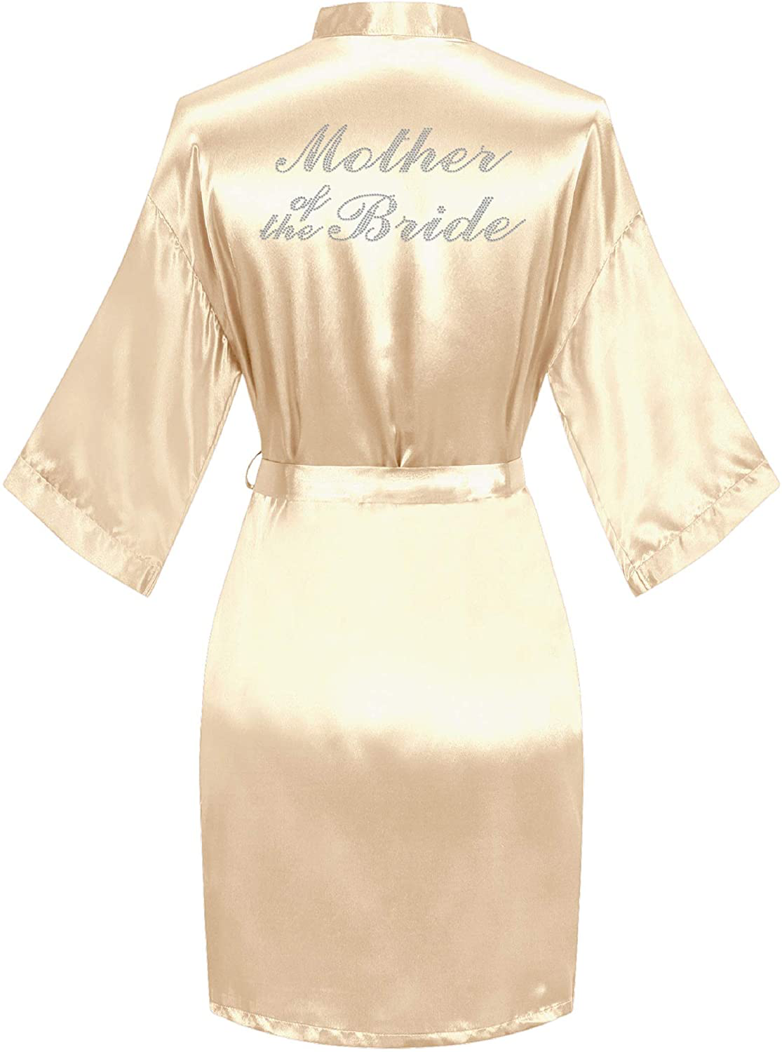 Sunshinemall Women'S Satin Kimono Robes with Rhinestones Bride Bridesmaid Short Sleepwear Wedding Dressing Gown Apparel & Accessories > Clothing > Sleepwear & Loungewear > Robes sunshinemall Mother of the Bride-champagne Large-X-Large 
