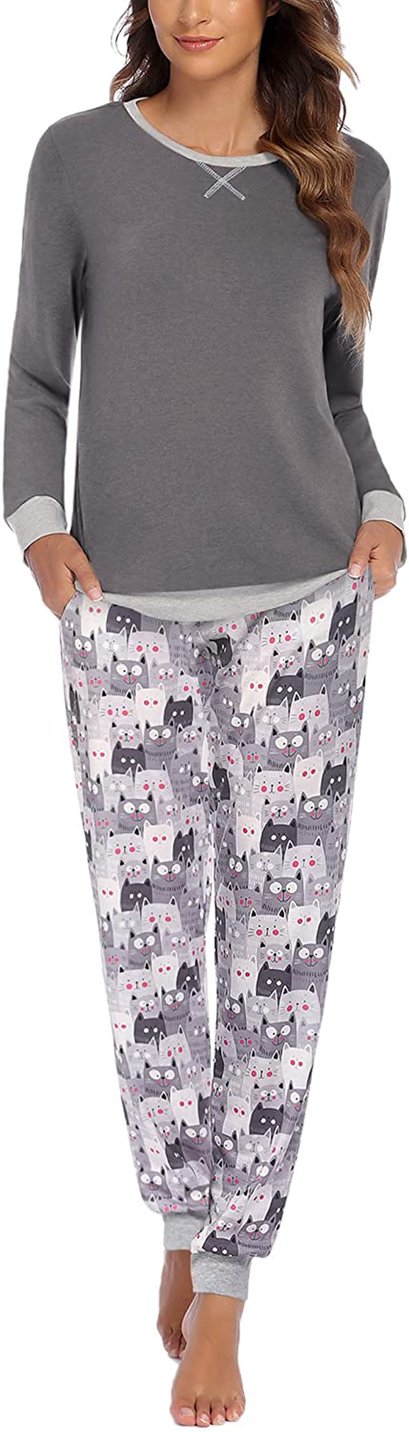 Ekouaer Women's Pajamas Sets Long Sleeve with Plaid Pants Soft Sleepwear O Neck 2 Piece Pjs Joggers Loung Set with Pockets Apparel & Accessories > Clothing > Sleepwear & Loungewear > Pajamas Ekouaer Pat11 Small 