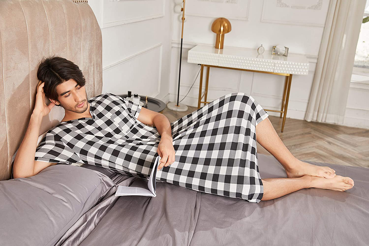 Ekouaer Men'S Nightshirt Nightwear Comfy Big&Tall Short Sleeve Henley Sleep Shirt Apparel & Accessories > Clothing > Sleepwear & Loungewear > Nightgowns Kylie Max   
