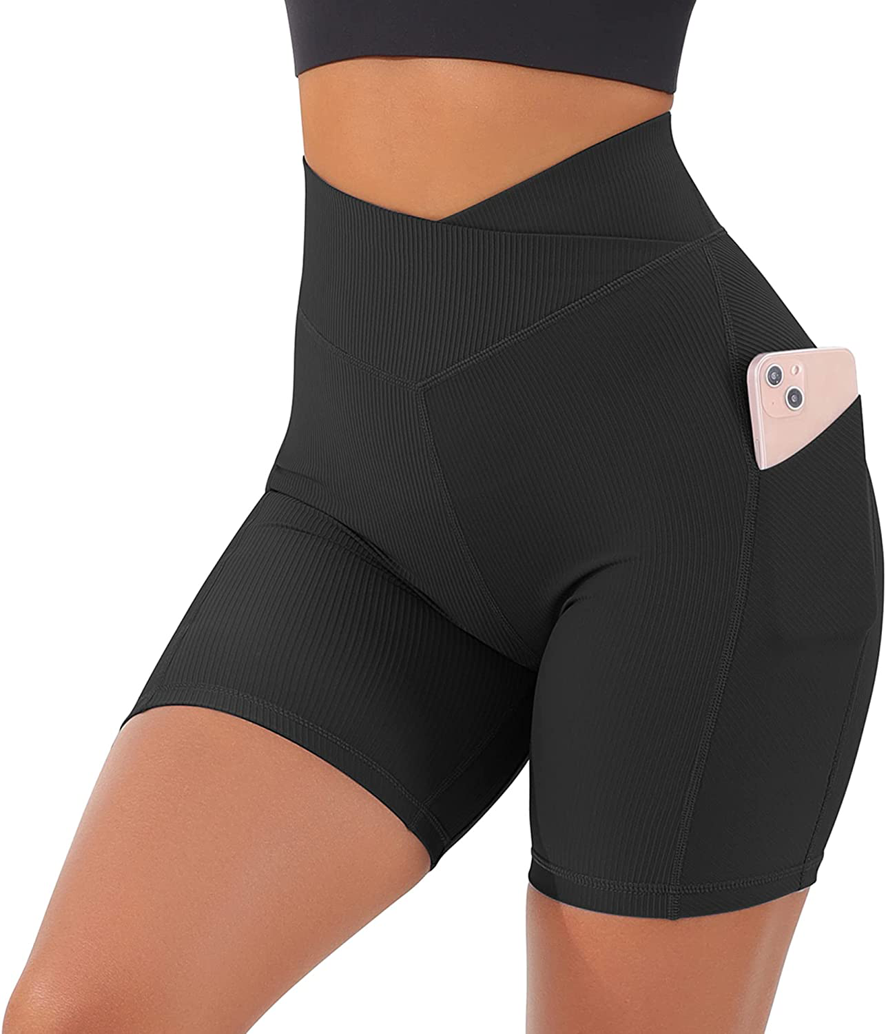 MOOSLOVER Women V Cross Waist Workout Shorts Butt Lifting High Waisted Biker Shorts Apparel & Accessories > Clothing > Shorts Kylie Max   