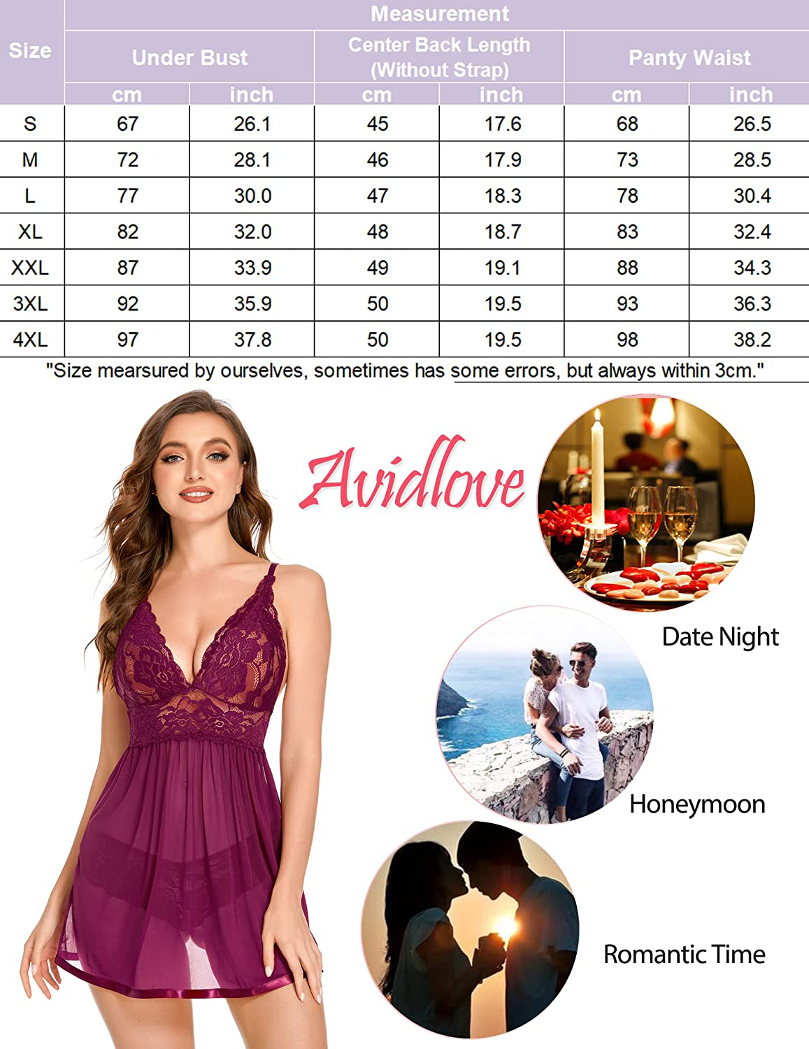 Avidlove Women Lingerie Lace Babydoll Strap Chemise Halter Teddy V Neck Sleepwear Apparel & Accessories > Clothing > Underwear & Socks > Lingerie Kylie Max   