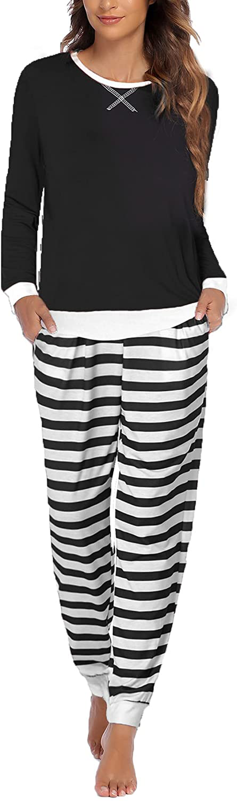 Ekouaer Women's Pajamas Sets Long Sleeve with Plaid Pants Soft Sleepwear O Neck 2 Piece Pjs Joggers Loung Set with Pockets Apparel & Accessories > Clothing > Sleepwear & Loungewear > Pajamas Ekouaer Pat29 Large 