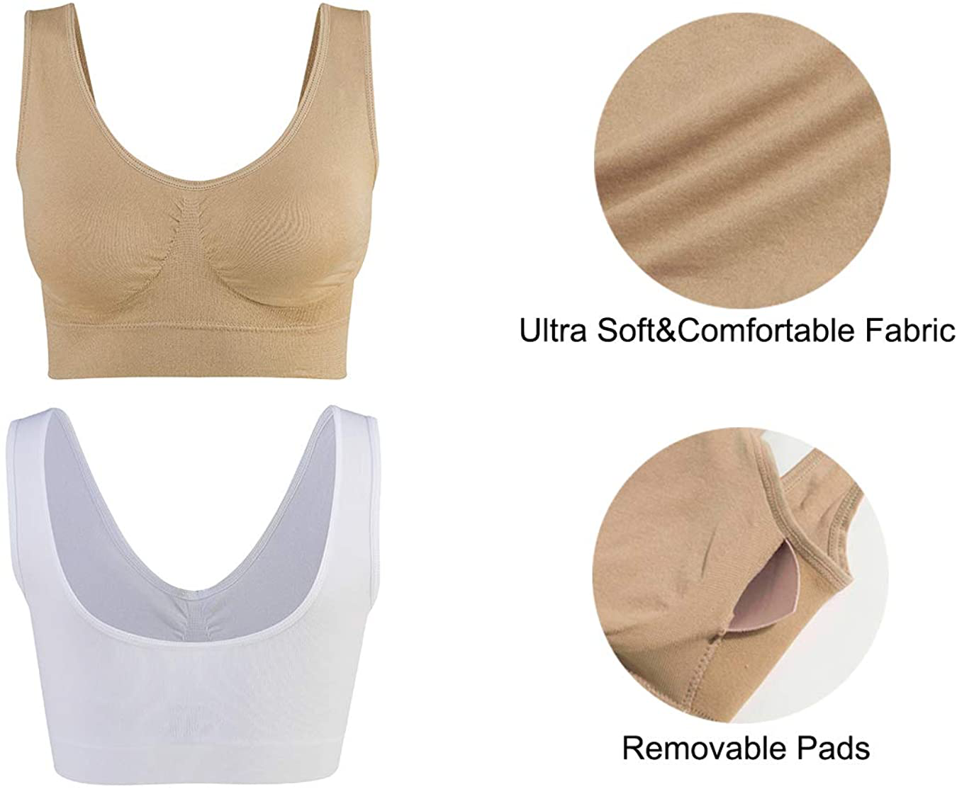 Lemef 3-Pack Seamless Sports Bra Wirefree Yoga Bra with Removable Pads for Women Apparel & Accessories > Clothing > Underwear & Socks > Bras Kylie Max   