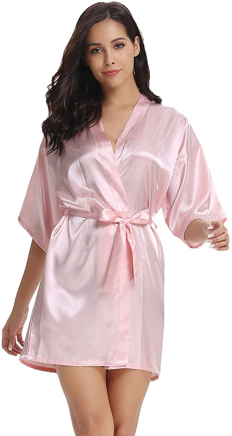 Vlazom Women'S Kimono Robes Short Satin Pure Color Bridal Party Robe with Oblique V-Neck Apparel & Accessories > Clothing > Sleepwear & Loungewear > Robes KYLIE MAX   