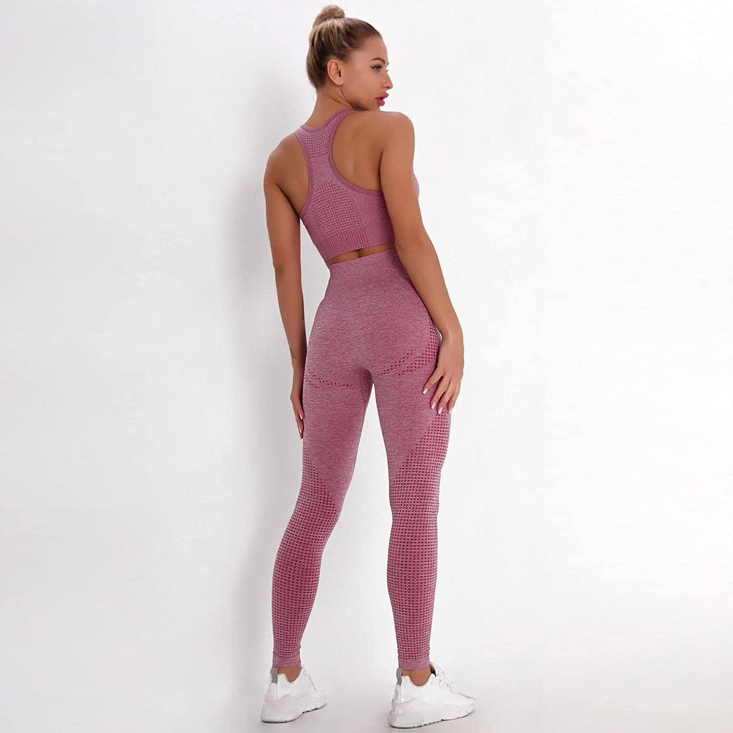 Burband Womens Ribbed Seamless Yoga Outfits 2 Piece Tracksuits Sports Bra Seamless Leggings Yoga Gym Workout Set Activewear Apparel & Accessories > Clothing > Underwear & Socks > Shapewear Burband   