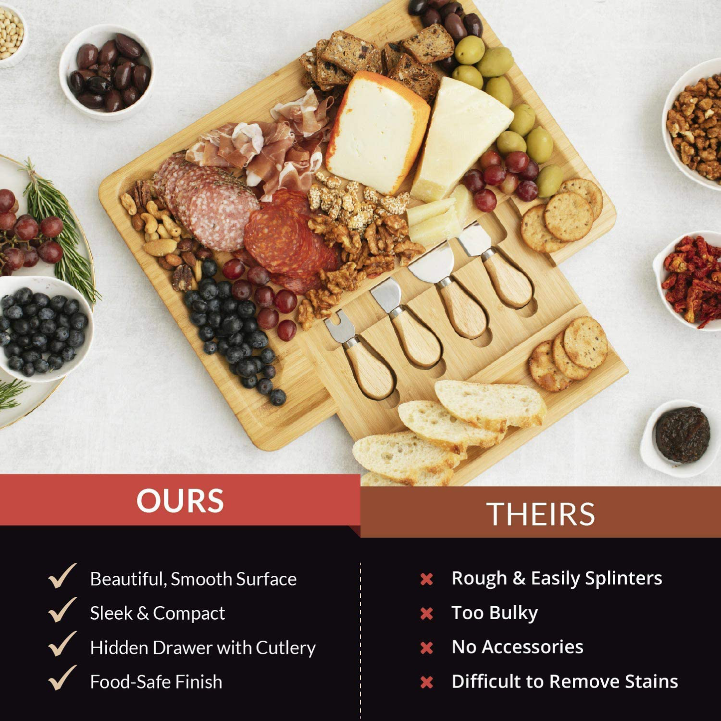 Cheese Board Set, Charcuterie Board Set, Wine and Cheese Board, Meat and Cheese Board, Bamboo Cheese Board and Knife Set, Unique Charcuterie Boards, Wooden Cheese Tray, Large Wood Cheese Platter Gift Arts & Entertainment > Party & Celebration > Gift Giving Home Euphoria   