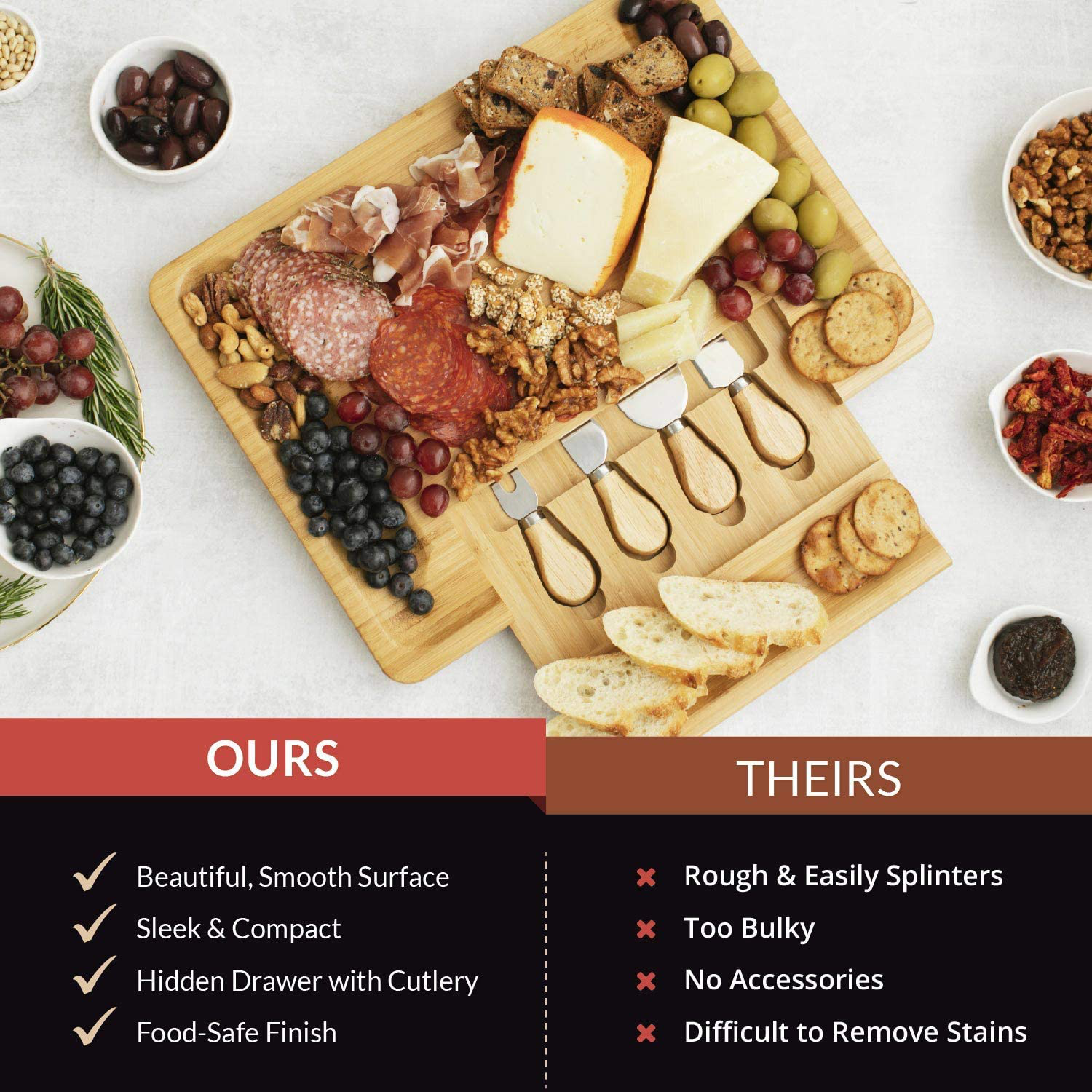 Cheese Board Set, Charcuterie Board Set, Wine and Cheese Board, Meat and Cheese Board, Bamboo Cheese Board and Knife Set, Unique Charcuterie Boards, Wooden Cheese Tray, Large Wood Cheese Platter Gift Arts & Entertainment > Party & Celebration > Gift Giving Home Euphoria   