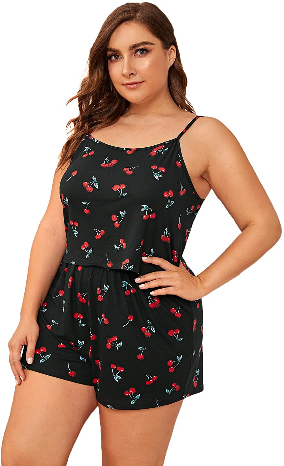Floerns Women'S plus Size Cherry Print Cami Top and Shorts Pajama Sets Apparel & Accessories > Clothing > Sleepwear & Loungewear Kylie Max   