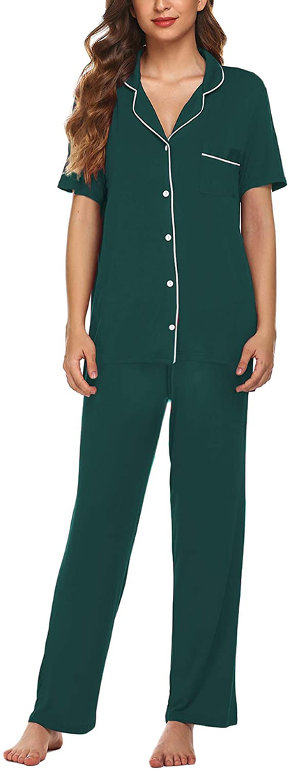 Avidlove Women Pajamas Set Notch Collar Soft Sleepwear Pjs Short Sleeve Button Down Nightwear with Long Pants Apparel & Accessories > Clothing > Sleepwear & Loungewear > Pajamas Avidlove   