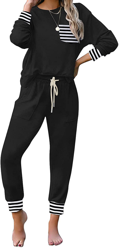 luvamia Women Tie Dye Pajama Sets Long Sleeve Tops and Pants PJ Sets Joggers Loungewear Sleepwear Apparel & Accessories > Clothing > Sleepwear & Loungewear > Pajamas KYLIE MAX White Stripe-black Small 