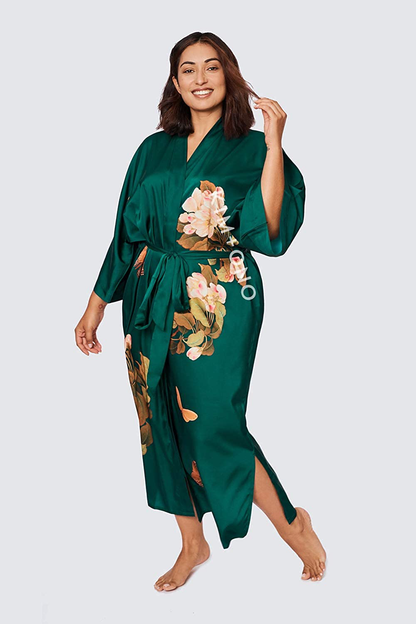 KIM+ONO Women'S plus Size Charmeuse Kimono Robe Long - Watercolor Floral Apparel & Accessories > Clothing > Sleepwear & Loungewear > Robes KIM+ONO   