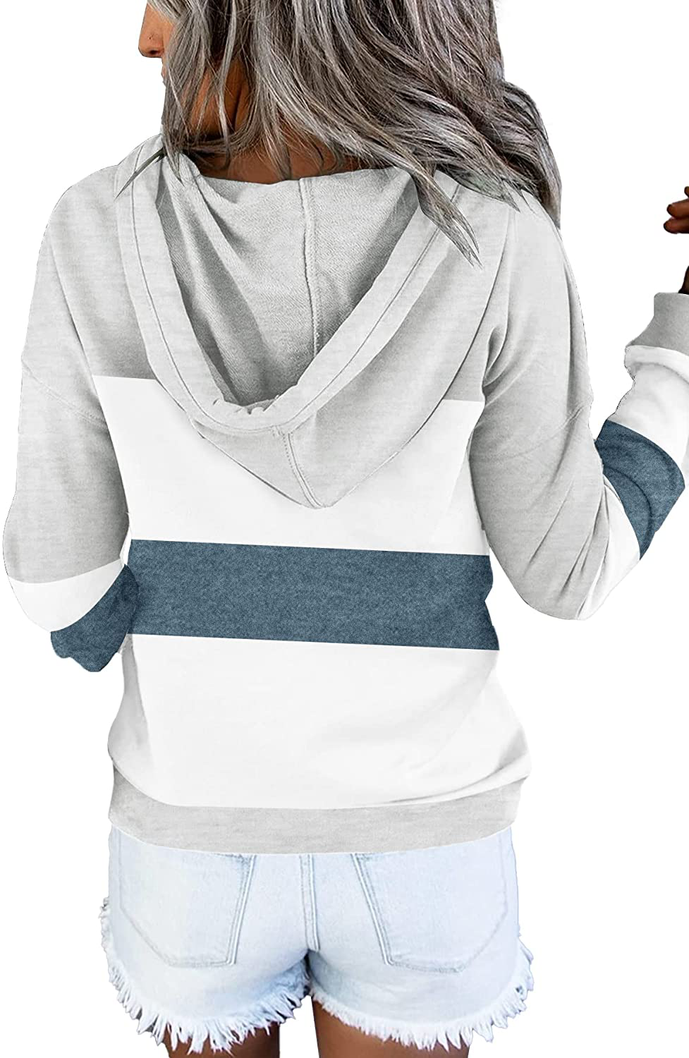 ETCYY Women'S Color Block Hoodies Tops Long Sleeve Casual Drawstring Button down Pullover Sweatshirt with Pocket Apparel & Accessories > Clothing > Activewear Kylie Max   