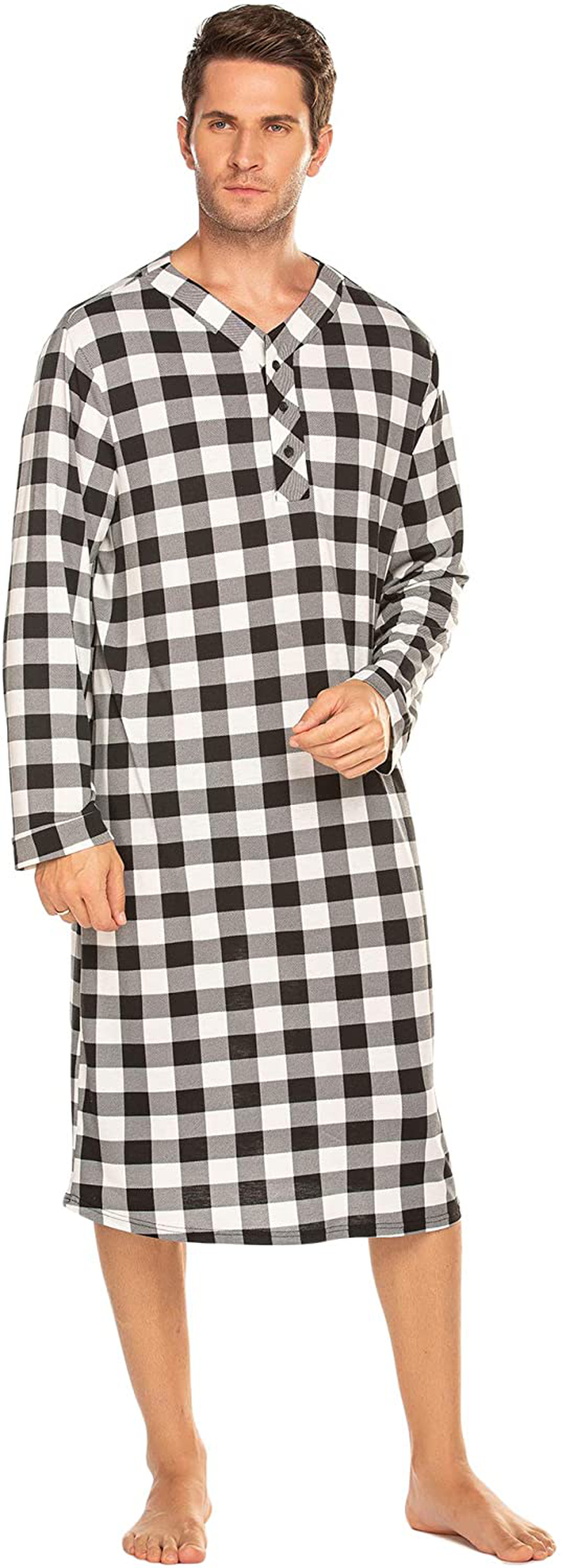 Ekouaer Sleepwear Mens Nightshirt Big & Tall Plaid Sleep Shirt Lightweight Henley Pajamas Shirt Apparel & Accessories > Clothing > Sleepwear & Loungewear > Nightgowns Kylie Max   
