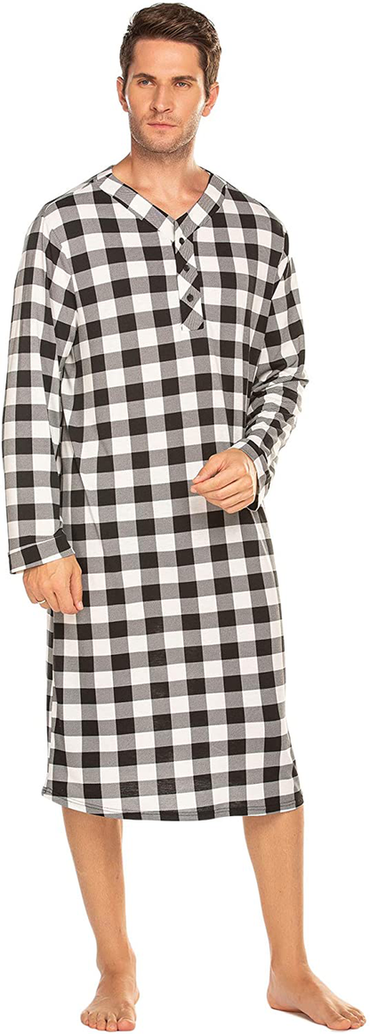 Ekouaer Sleepwear Mens Nightshirt Big & Tall Plaid Sleep Shirt Lightweight Henley Pajamas Shirt Apparel & Accessories > Clothing > Sleepwear & Loungewear > Nightgowns Kylie Max   