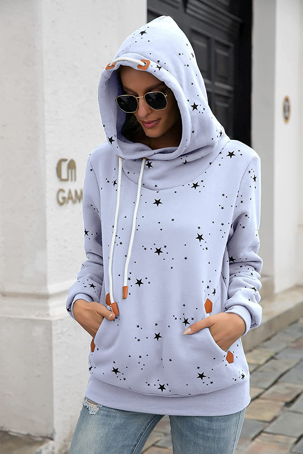 Kapoohott Womens Hoodies Long Sleeve High Necked Printed Hoodies Casual Comply Pullover Sweatshirts with Pockets Apparel & Accessories > Clothing > Activewear Kylie Max   