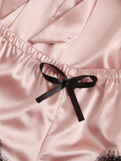 SOLY HUX Women'S Sleepwear 4Pcs Floral Lace Trim Satin Cami Pajama Set with Robe Apparel & Accessories > Clothing > Sleepwear & Loungewear Kylie Max   