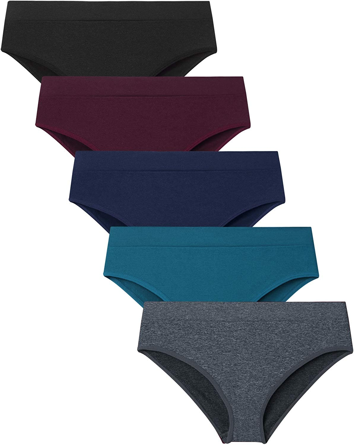 Areke Womens Hipster Panties Seamless Underwear, Soft Stretch Nylon Athletic Cheekini Bikini Briefs Apparel & Accessories > Clothing > Underwear & Socks > Underwear Areke 5-pack Dark Assorted Small 