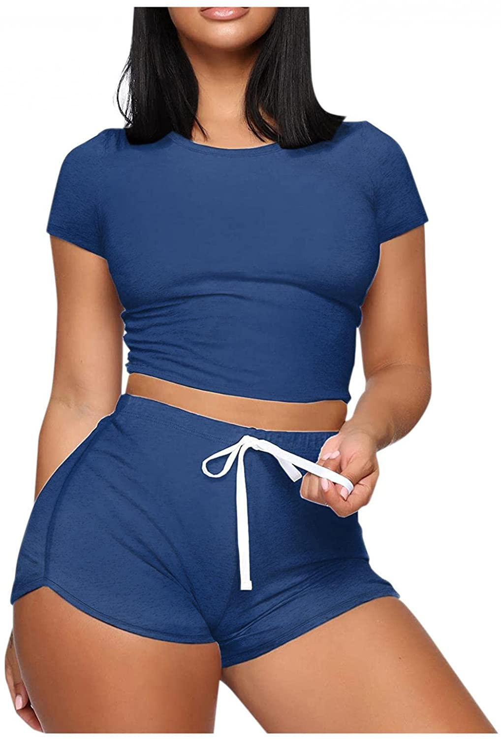 Burband Womens 2 Piece Short Lounge Sets Short Sleeve Summer Crop Top and Biker Shorts Active Tracksuits Jogger Sweatsuits Apparel & Accessories > Clothing > Underwear & Socks > Shapewear Burband   