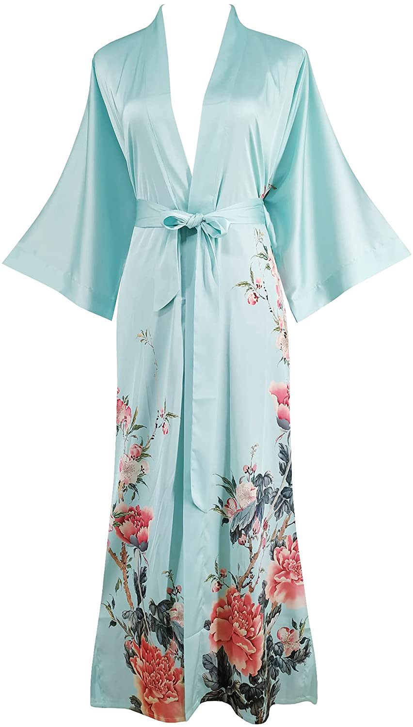 Ledamon Women'S Kimono Robe Long - Classic Pocket Floral Bathrobe Nightgown Apparel & Accessories > Clothing > Sleepwear & Loungewear > Robes Ledamon Light Blue  