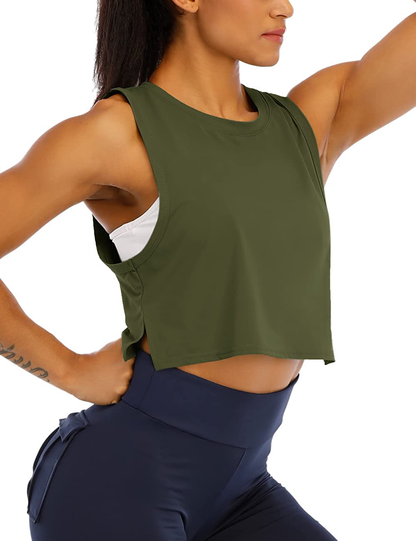 HIOINIEIY Womens Crop Tops Workout Tops Loose Sleeveless Cropped Muscle Open Side Shirts Gym Exercise Yoga Shirts Apparel & Accessories > Clothing > Activewear Kylie Max   