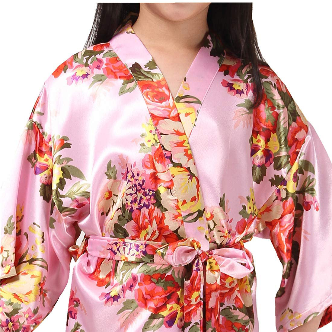 Girls Floral Satin Robes for Spa Party Flower Girl Robes Toddler Wedding Silk Robes Apparel & Accessories > Clothing > Sleepwear & Loungewear > Robes Kylie Max   