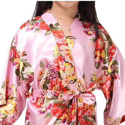 Girls Floral Satin Robes for Spa Party Flower Girl Robes Toddler Wedding Silk Robes Apparel & Accessories > Clothing > Sleepwear & Loungewear > Robes Kylie Max   