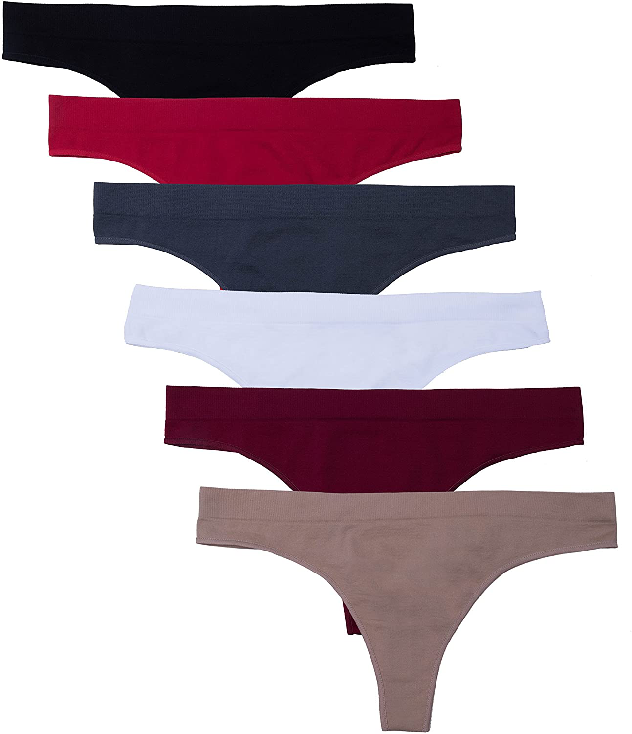 Kalon 6 Pack Women's Nylon Spandex Thong Underwear Apparel & Accessories > Clothing > Underwear & Socks > Underwear Kalon Red Basics Small 