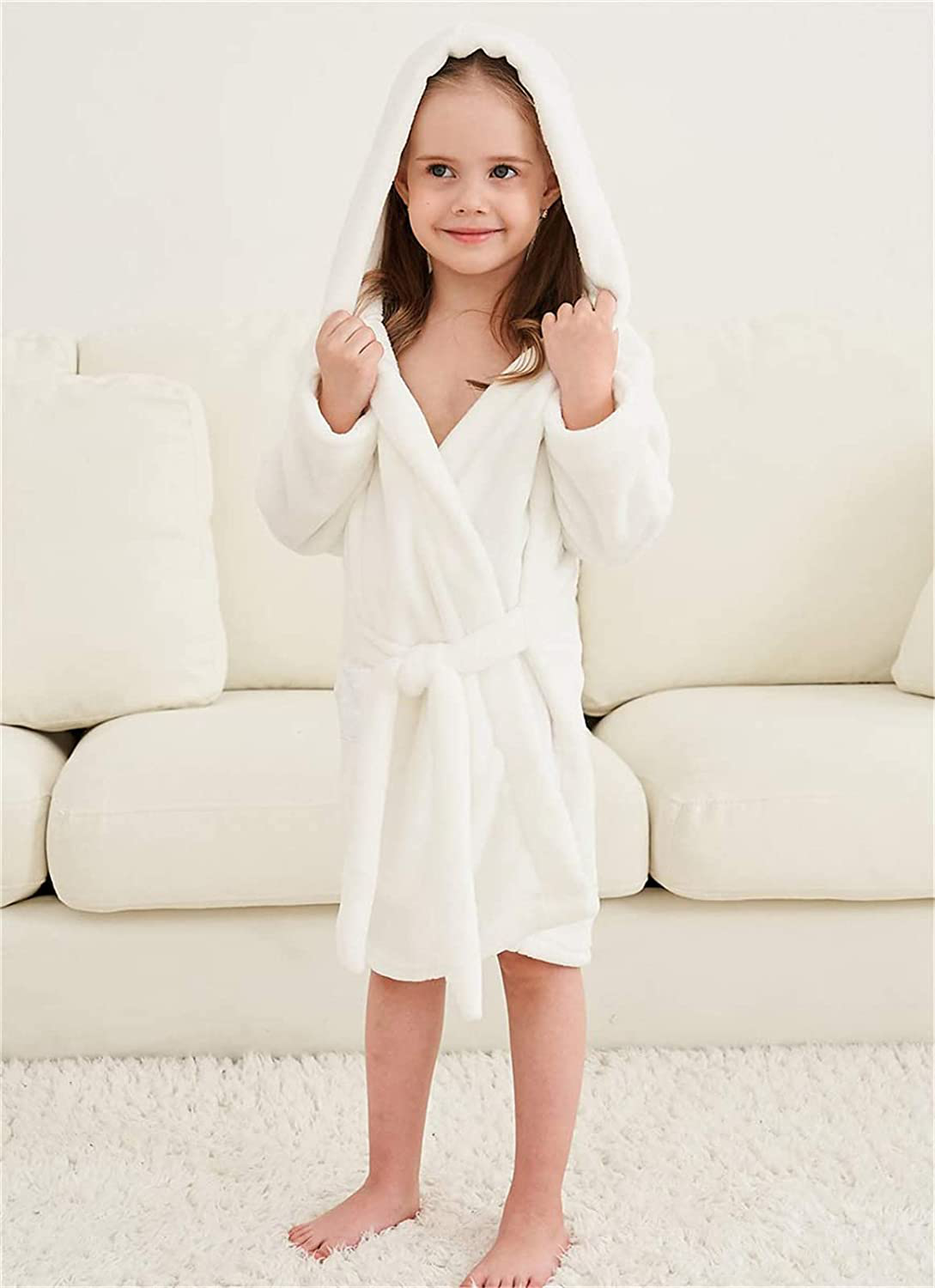 Betusline Kids Girls Boys Solid Soft Fleece Hooded Bathrobe Robe, 2T - 18 Years Apparel & Accessories > Clothing > Sleepwear & Loungewear > Robes Kylie Max   