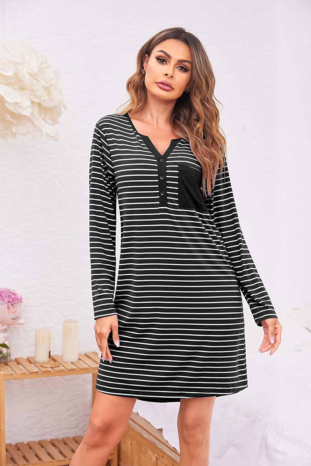 Ekouaer Women'S Nightshirt Long Sleeve Button down Nightgown V-Neck Sleepwear Short Sleeve Pajama Dress Apparel & Accessories > Clothing > Sleepwear & Loungewear > Nightgowns Kylie Max   