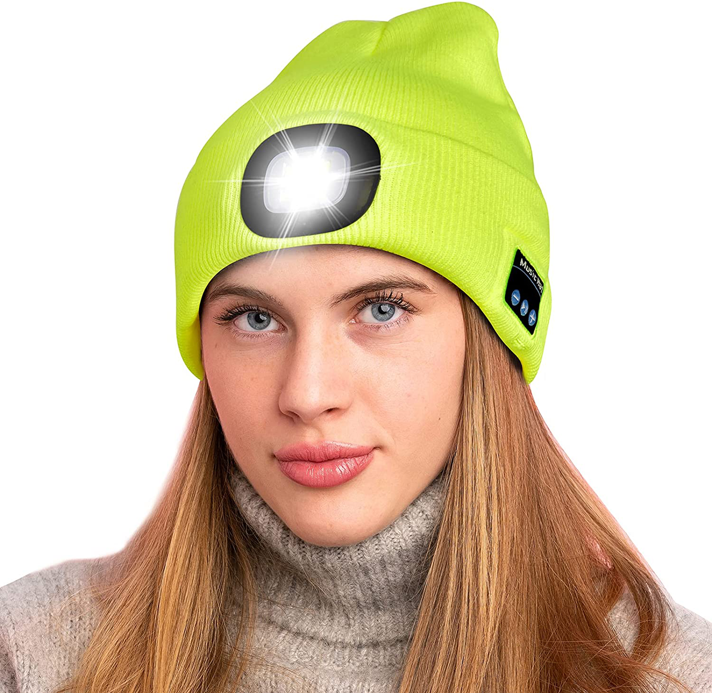 Keains Unisex Bluetooth Beanie Hat with Light, Upgraded Musical Knitted Cap with Headphone and Built-in Stereo Speakers & Mic, LED Hat for Running Hiking,Christmas Gifts for Men Women Dad Arts & Entertainment > Party & Celebration > Gift Giving Keains Fluorescent Yellow  