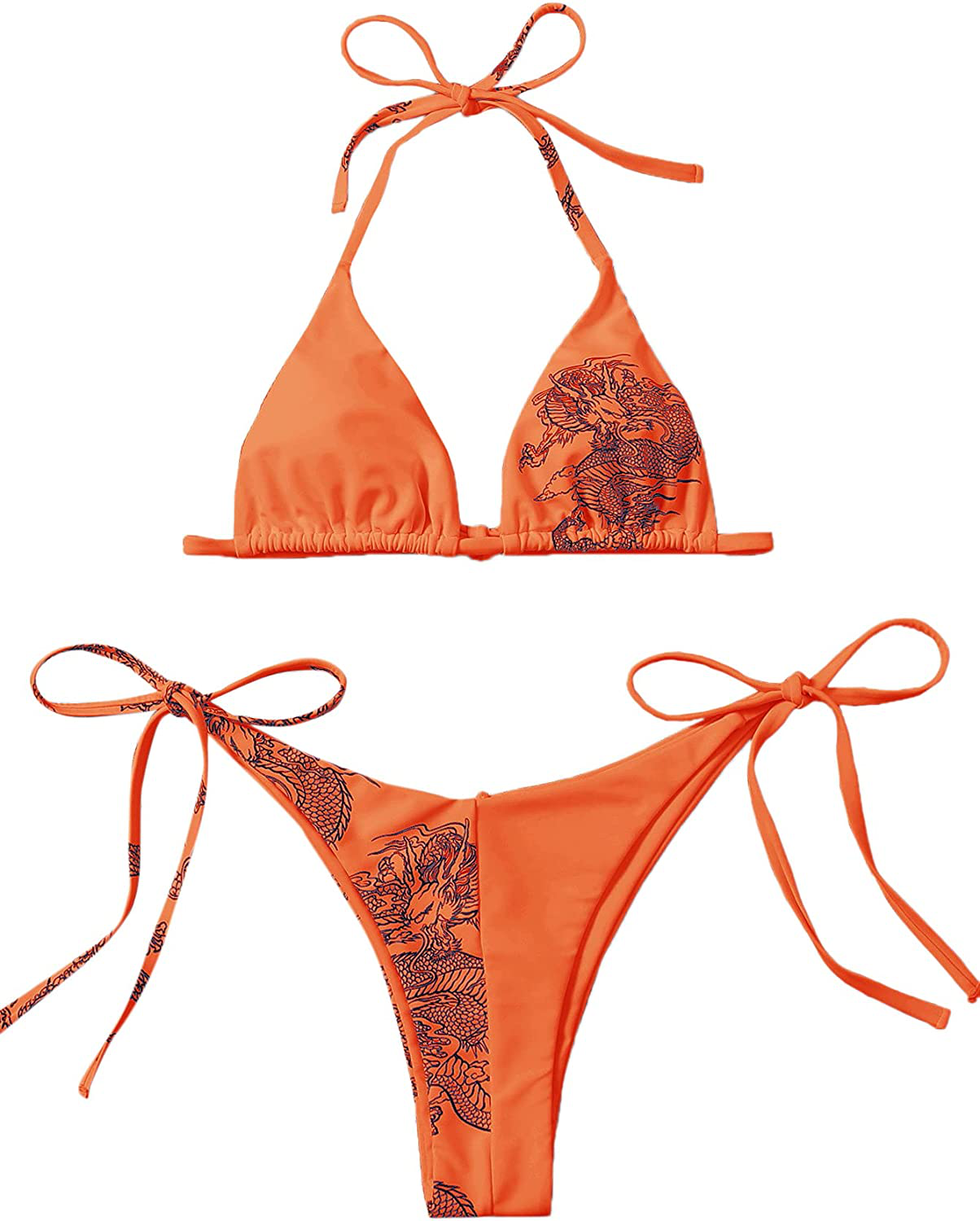 SOLY HUX Women's Halter Triangle Tie Side Bikini 2 Piece Swimsuits Apparel & Accessories > Clothing > Swimwear SOLY HUX Orange Small 