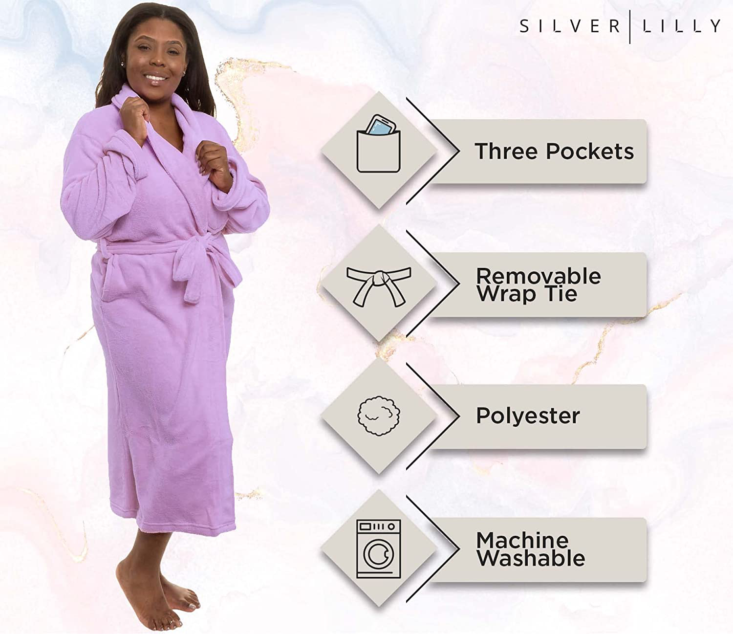 Silver Lilly Womens Robe - Plush Fleece Bathrobe Mid Length Robe Shawl Collar Apparel & Accessories > Clothing > Sleepwear & Loungewear > Robes Kylie Max   