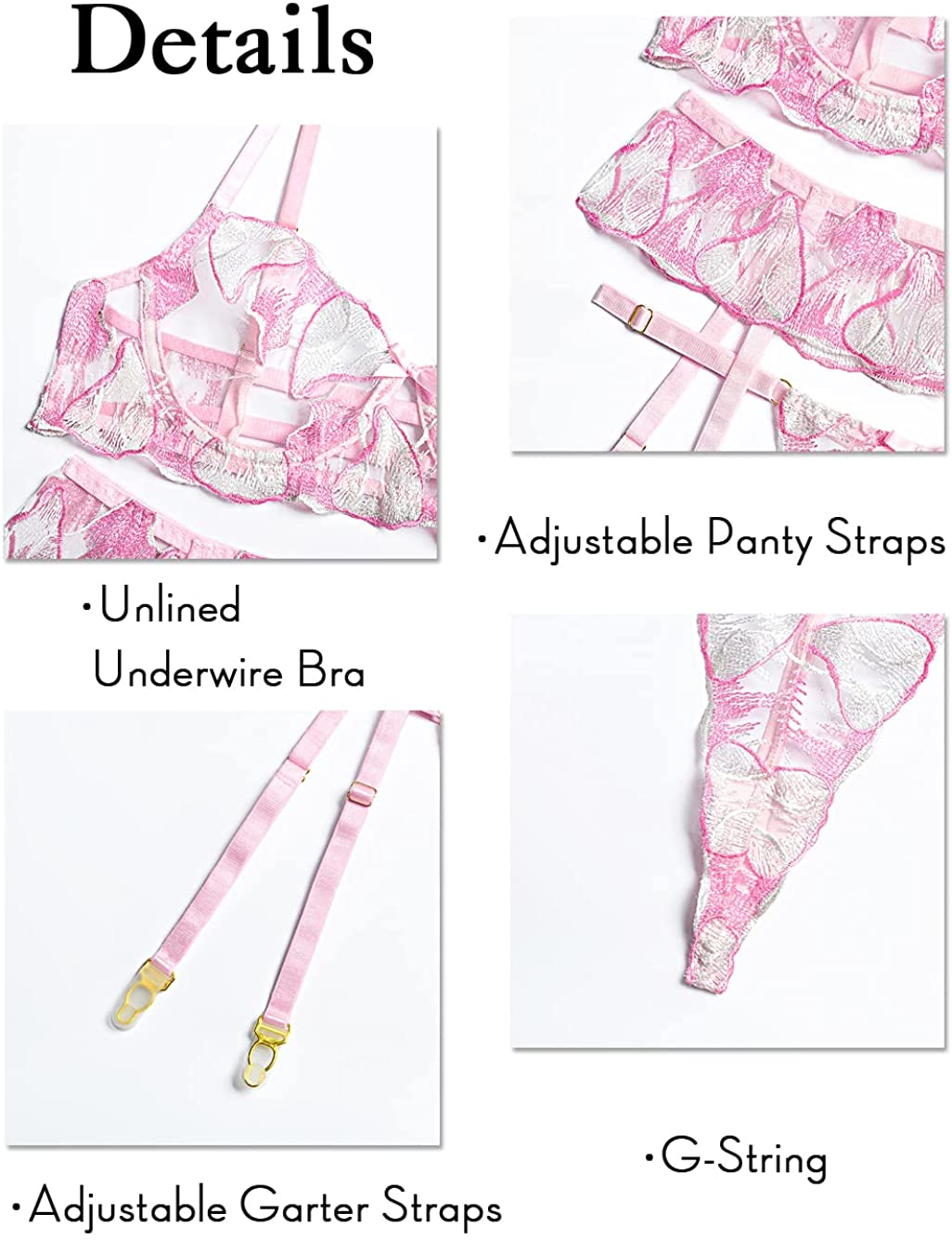 Kaei&Shi Floral Embroidered, Underwire, Cutout Back, G-String, Garter Belt Lingerie for Women Apparel & Accessories > Clothing > Underwear & Socks > Lingerie Kaei&Shi   