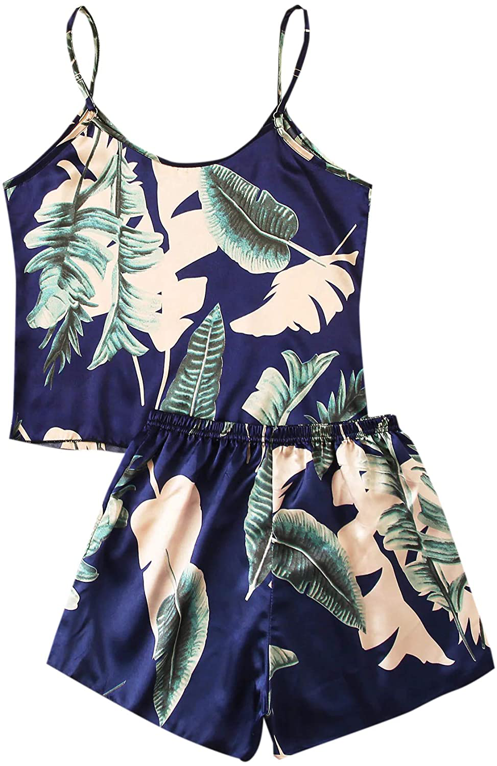 Floerns Women'S Summer Palm Leaf Tropical Print Cami Sleepwear Pajama Set Apparel & Accessories > Clothing > Sleepwear & Loungewear Kylie Max   