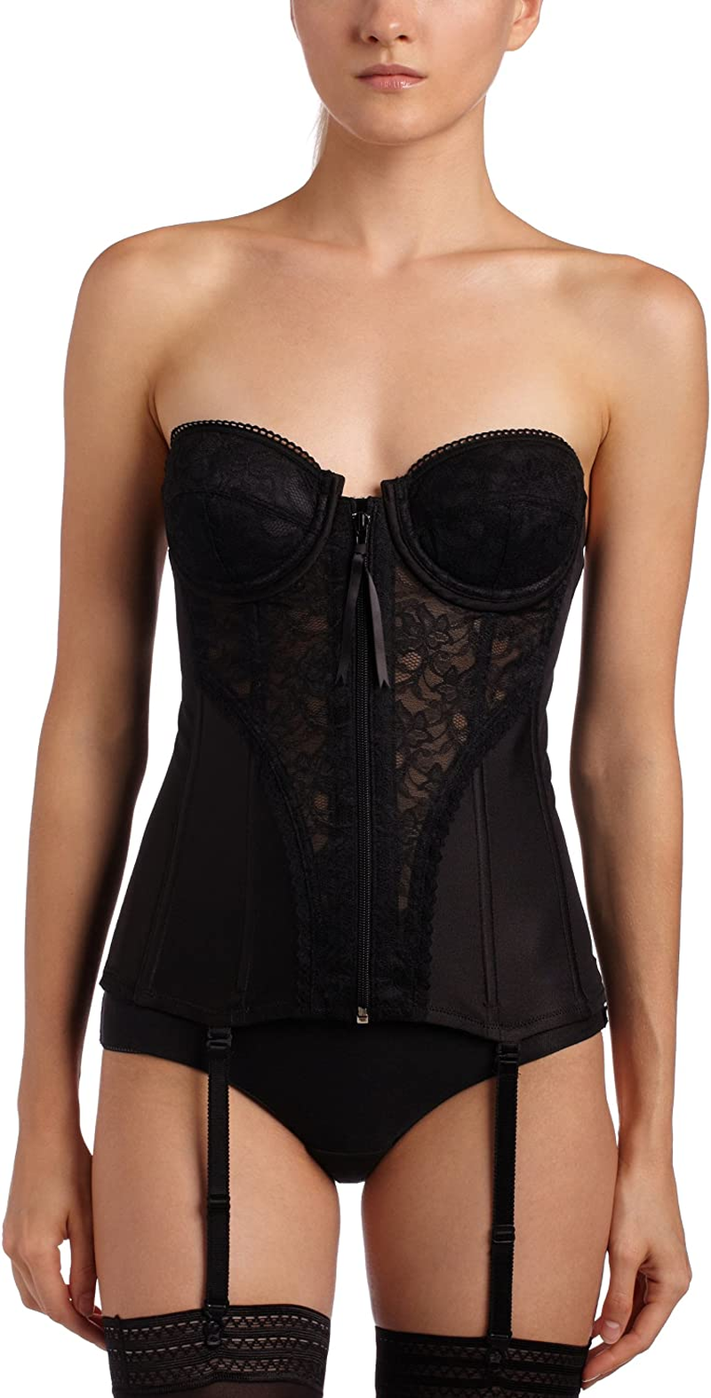 CARNIVAL Womens Low Plunge Backless Lace Corset Bra Apparel & Accessories > Clothing > Underwear & Socks > Lingerie Carnival Black 32C 