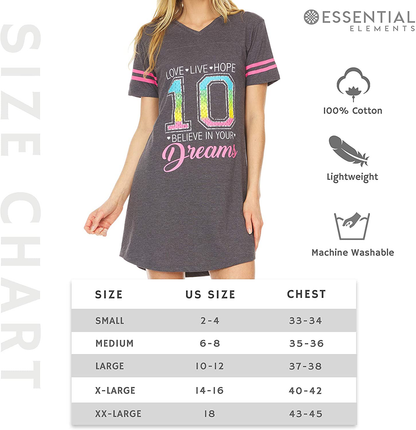 Essential Elements 3 Pack: Womens 100% Cotton Sleep Shirt - Soft Printed Sleep Dress Nightgown Sleepwear Pajama Nightshirt Apparel & Accessories > Clothing > Sleepwear & Loungewear > Nightgowns Kylie Max   