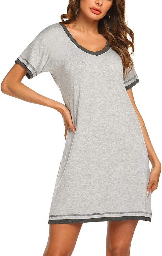 Ekouaer Nightgowns for Womens Short Sleeve Nightdress V Neck Nightshirt Comfy Sleep Shirt S-XXL Apparel & Accessories > Clothing > Sleepwear & Loungewear > Nightgowns Kylie Max   