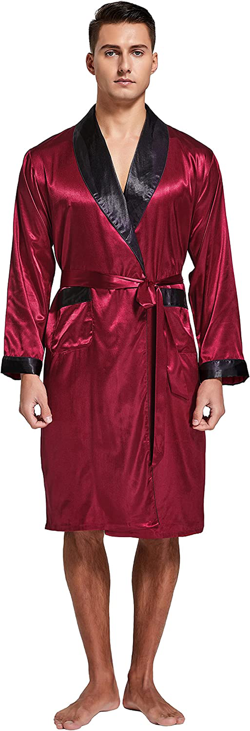 Tony & Candice Men’S Satin Robe Lightweight Long Sleeve Silk Kimono Bathrobe with Shorts Set Sleepwear Apparel & Accessories > Clothing > Sleepwear & Loungewear > Robes Kylie Max   