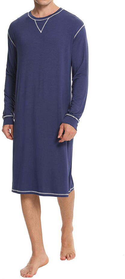 SWOMOG Men'S Nightshirt Long Sleeve Crewneck Modal Nightgown Loose Comfy Sleep Shirt Apparel & Accessories > Clothing > Sleepwear & Loungewear > Nightgowns Kylie Max   