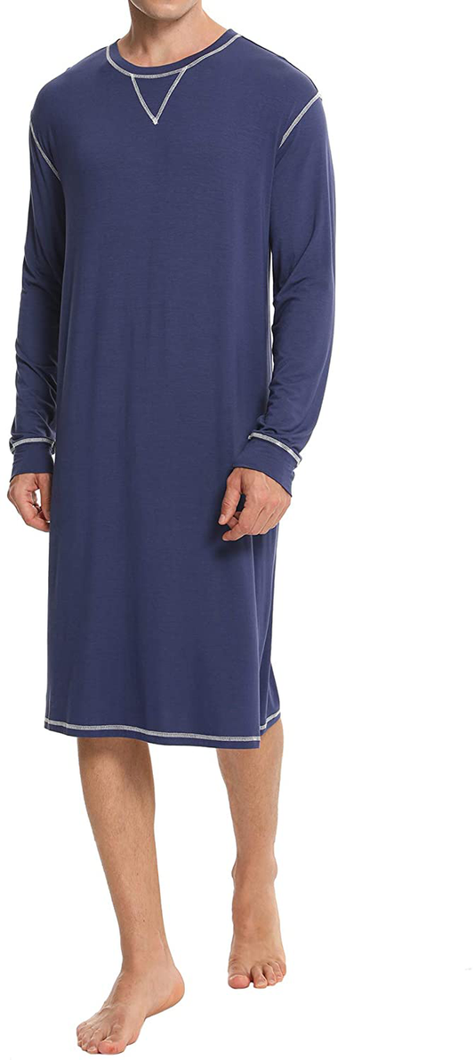 SWOMOG Men'S Nightshirt Long Sleeve Crewneck Modal Nightgown Loose Comfy Sleep Shirt Apparel & Accessories > Clothing > Sleepwear & Loungewear > Nightgowns Kylie Max   
