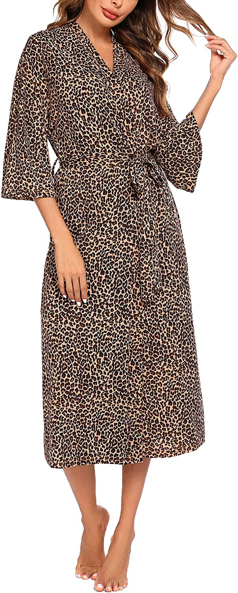 Ekouaer Women Kimono Robes Lightweight Long Knit Bathrobe V-Neck Soft Sleepwear Casual Ladies Loungewear S-2XL Apparel & Accessories > Clothing > Sleepwear & Loungewear > Robes Ekouaer   