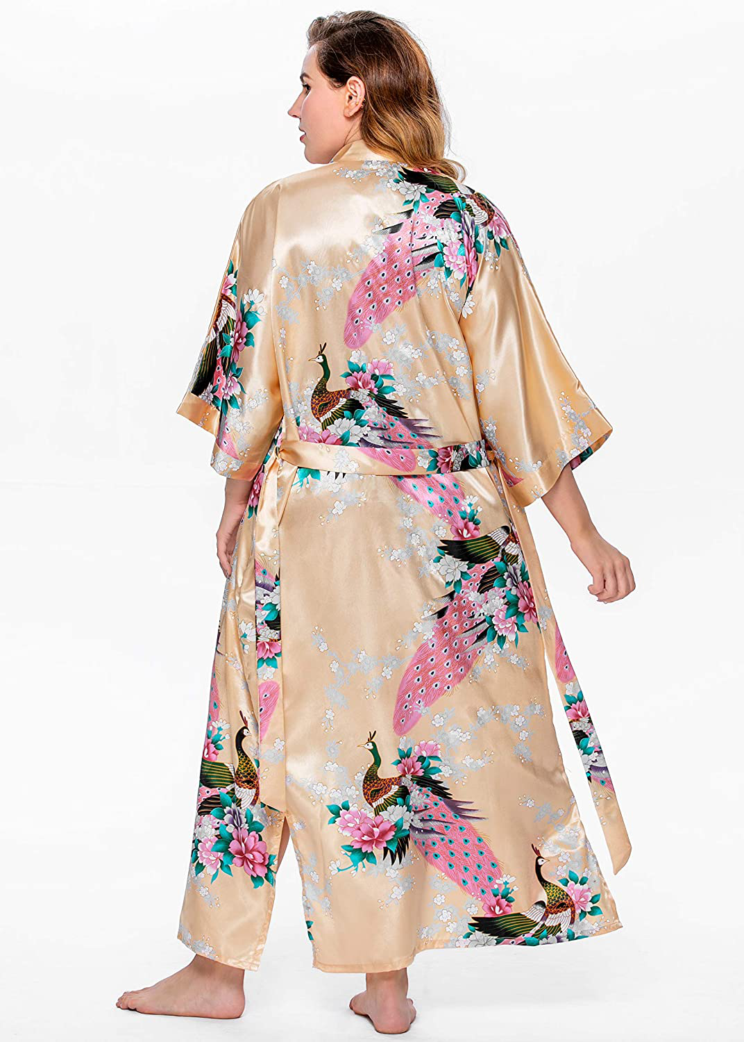 BABEYOND Women'S plus Size Kimono Robe Long Robes with Peacock and Blossoms Printed plus Size Kimono Outfit Apparel & Accessories > Clothing > Sleepwear & Loungewear > Robes KYLIE MAX   